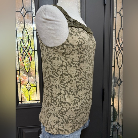 Lauren by Ralph Lauren Beige & Olive Pattern Crochet Macrame Tank Top Size XL - Picture 5 of 10
